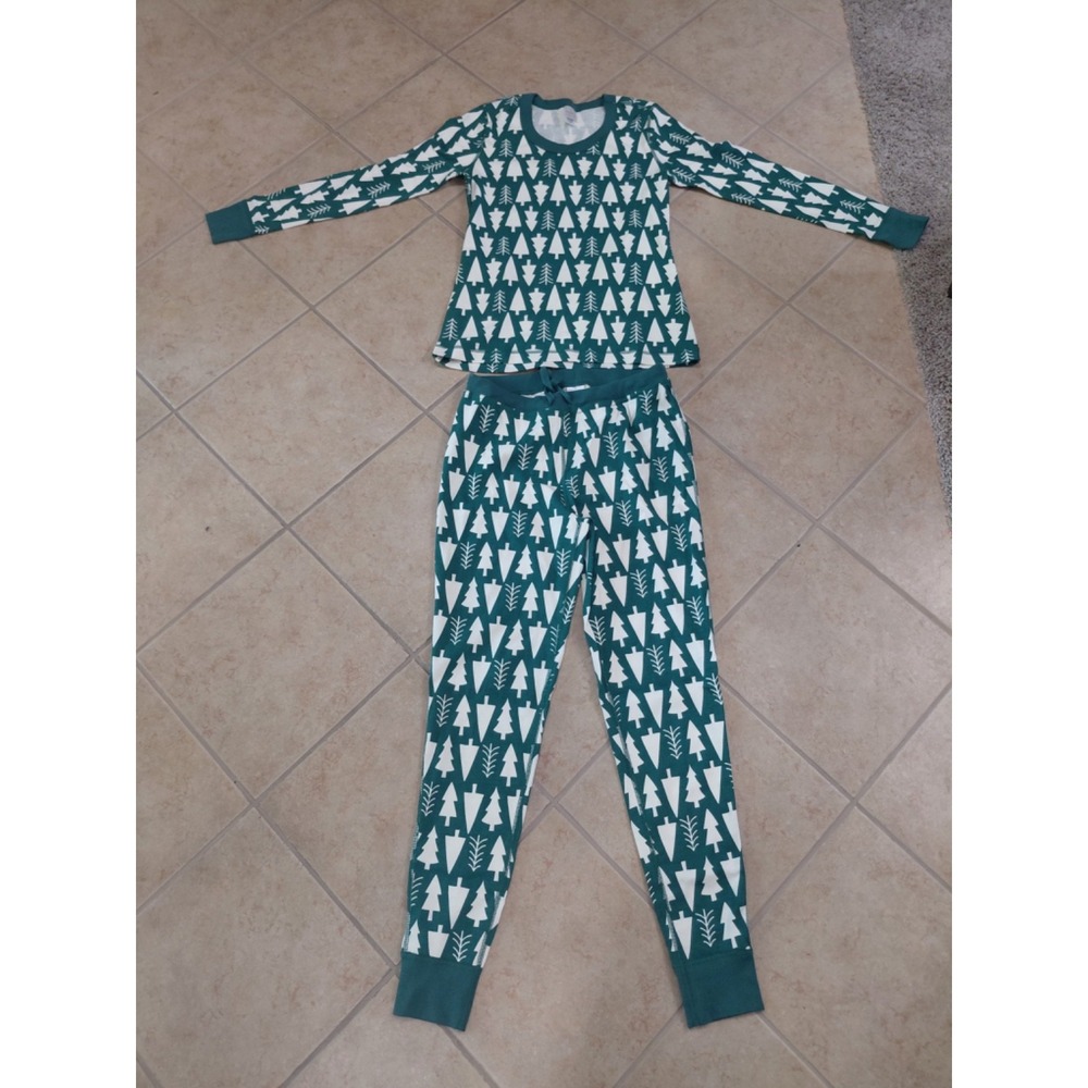 2 Pc Hanna Andersson Womens Medium Christmas Tree Pajama Set Thermal PJs Green